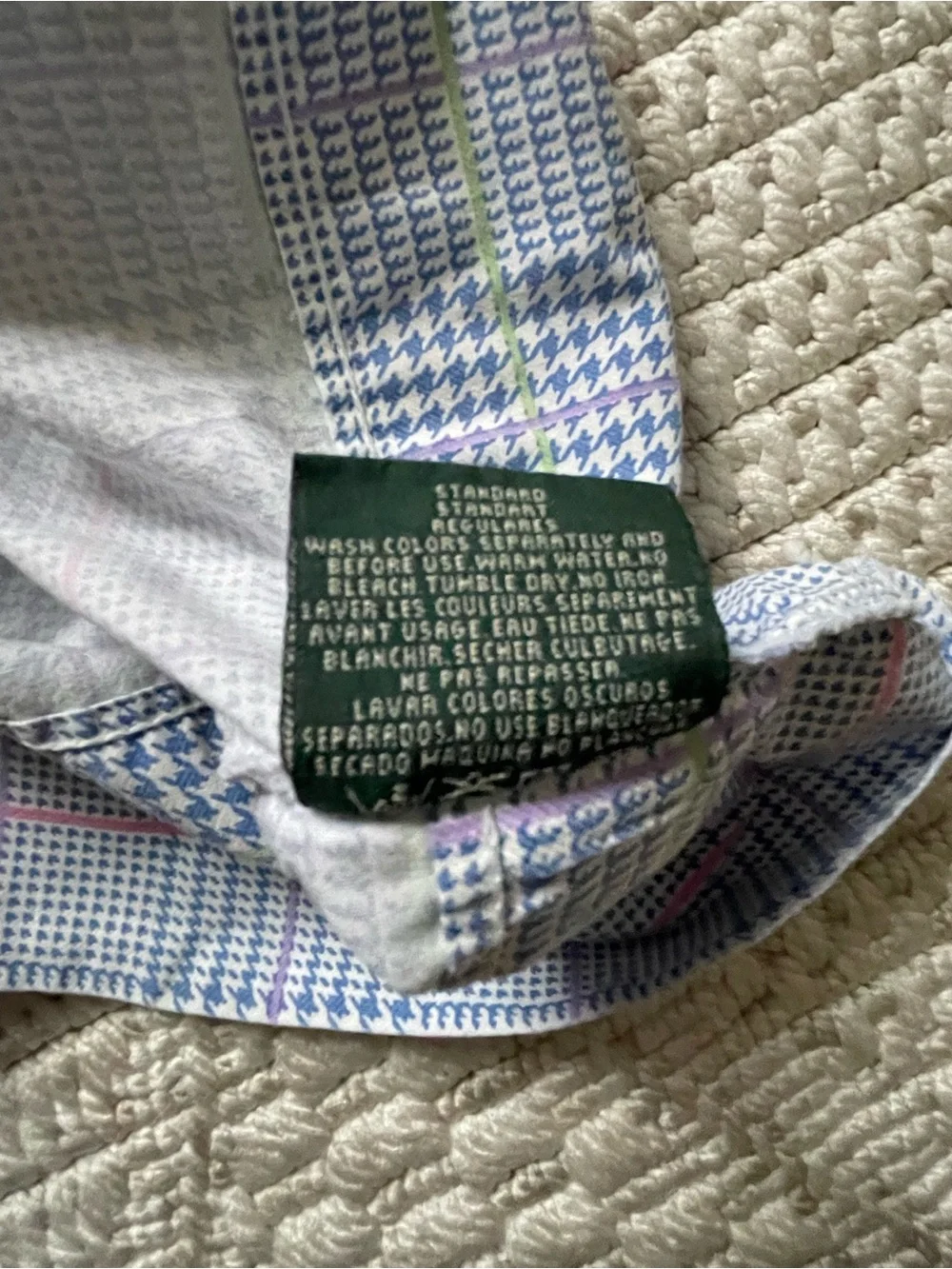 Ralph Lauren Blue & White Plaid Pillow Shams with Pink & Green Accents